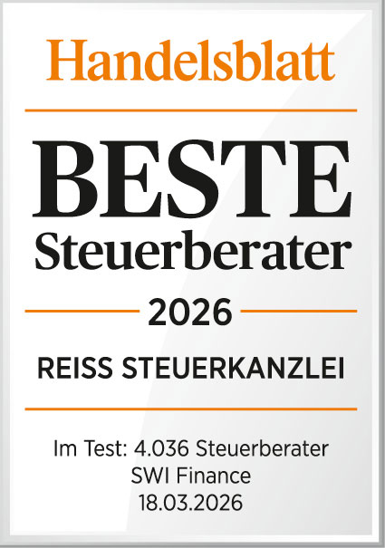 Handelsblatt-Auszeichnung „Beste Steuerberater 2026“ für die REISS Steuerkanzlei.